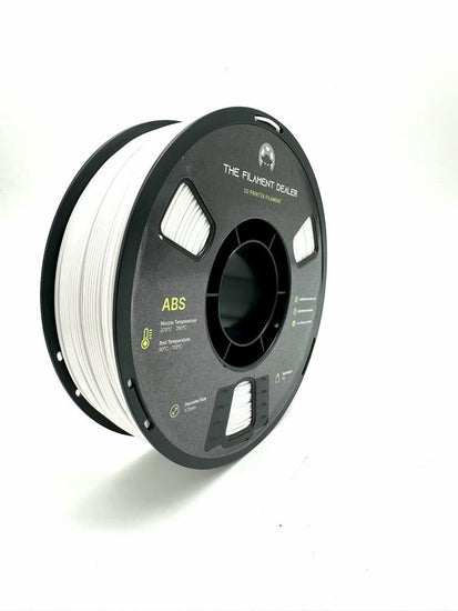 Spool of white ABS filament on a white background