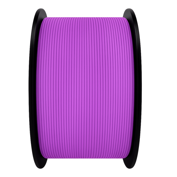 Spool of purple filament on a white background
