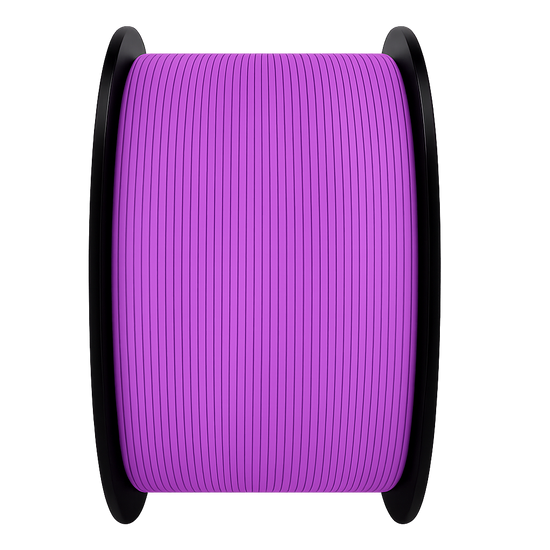 Spool of purple filament on a white background