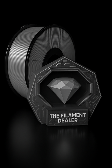 Spool of filament with 'The Filament Dealer' branding on a black background