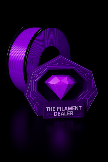 Purple spool of filament with 'The Filament Dealer' branding on a black background